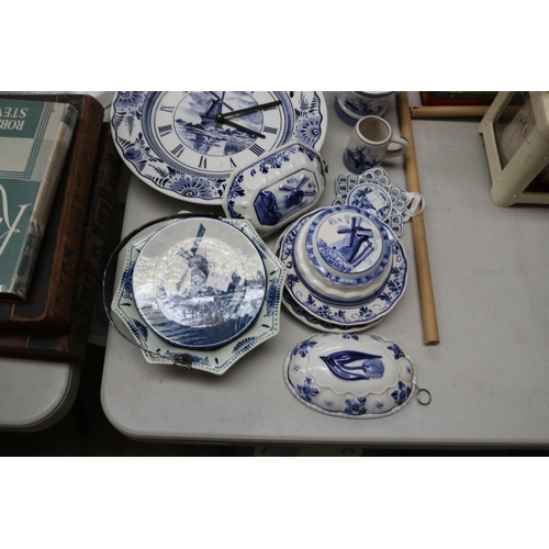 184 - Selection of Dutch Delft ware, to include Quartz wall clock plate, basket, molds, etc, approx 26cm D... 