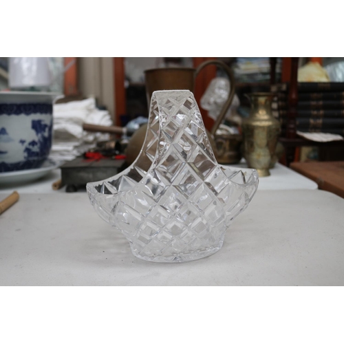 212 - Crystal basket, approx 20cm H x 20cm W