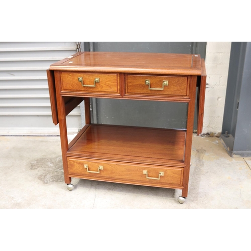 533 - Chinese drop side mobile servery, fitted with three drawers, approx 81 cm sides down, x 77 cm high x... 