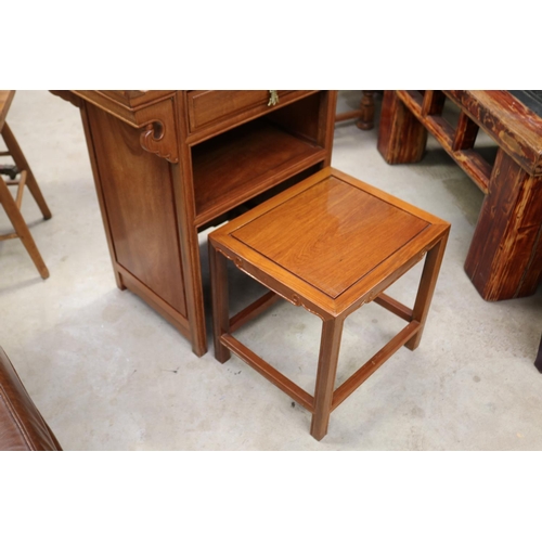 590 - Chinese hardwood scroll top side cabinet, with pull out occasional table below. approx  72 cm high x... 