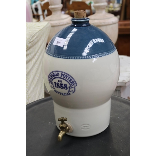 596 - Bendigo pottery water dispenser, with brass tap