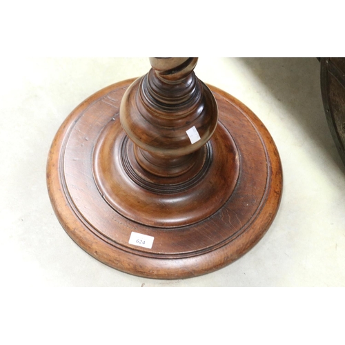 624 - Antique circular pedestal dish top table. approx 44 cm dia 73.5 cm high