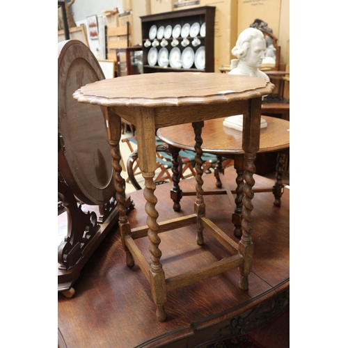 627 - Vintage oak shaped top occasional table, barley twist legs, height approx  73 x 56 cm dia