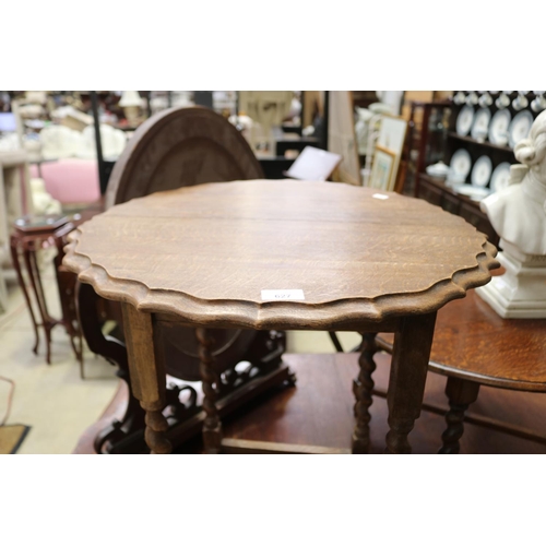 627 - Vintage oak shaped top occasional table, barley twist legs, height approx  73 x 56 cm dia