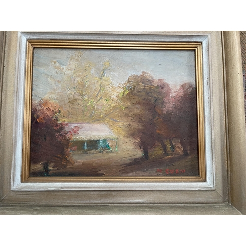 694 - Margaret Coen - Australia, rural homestead, oil on board, signed lower right