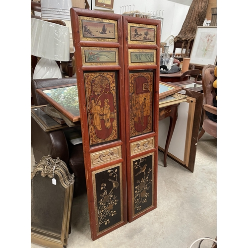 709 - Two Chinese wooden panels, approx 137cm x 27.5cm (2)