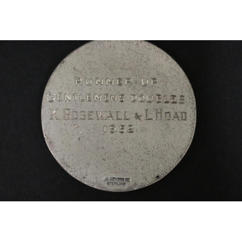 1085 - Tennis trophy medal, inscribed, PACIFIC SOUTHWEST TENNIS CHAMPIONSHIPS. RUNNER-UP GENTLEMENS'S DOUBL... 