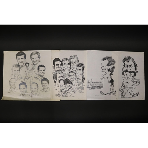 1166 - Caricatures prints Ken Rosewall, John McEnroe, Pat Cash, John Newcome etc, by Stonie and R. Franklin... 