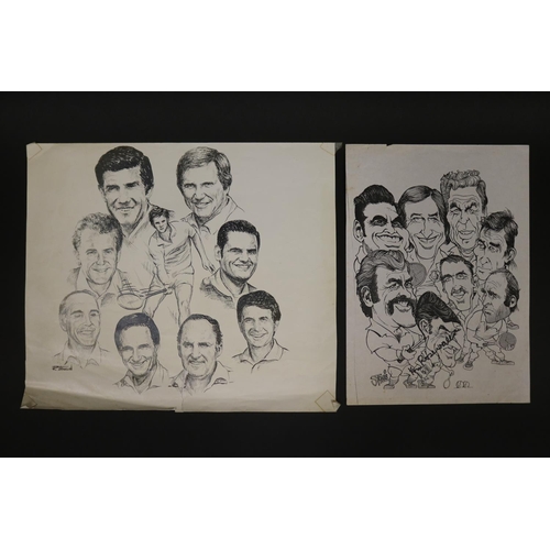 1166 - Caricatures prints Ken Rosewall, John McEnroe, Pat Cash, John Newcome etc, by Stonie and R. Franklin... 