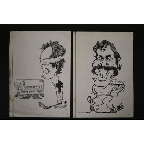 1166 - Caricatures prints Ken Rosewall, John McEnroe, Pat Cash, John Newcome etc, by Stonie and R. Franklin... 