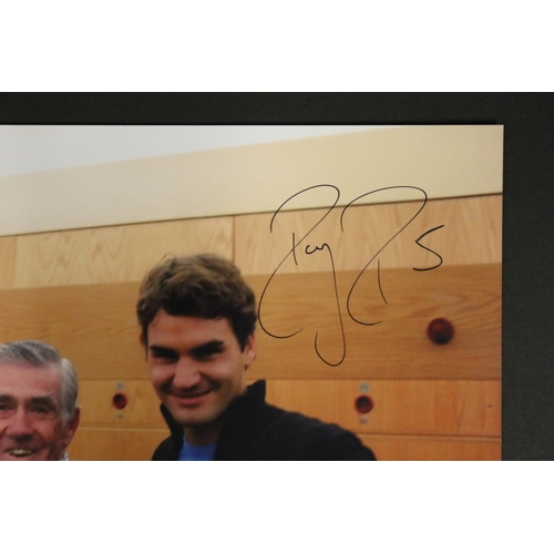 1170 - Colour photograph of Tiger Woods, Ken Rosewall and Roger Federer, signed by both Ken and Roger, Afte... 