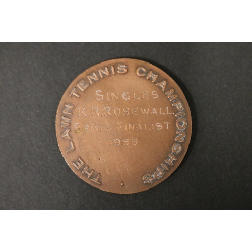 1032 - Wimbledon Tennis Trophy Medal. Inscribed, THE LAWN TENNIS CHAMPIONSHIPS SINGLES K.R.ROSEWALL SEMI-FI... 