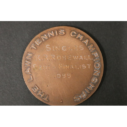 1032 - Wimbledon Tennis Trophy Medal. Inscribed, THE LAWN TENNIS CHAMPIONSHIPS SINGLES K.R.ROSEWALL SEMI-FI... 