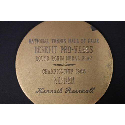 1123 - Tennis trophy medal. Inscribed, VAN ALEN SIMPLIFIED SCORING SYSTEM LAWN TENNIS. NATIONAL TENNIS HALL... 
