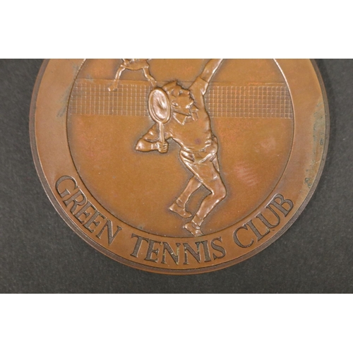 1126 - Bronze tennis medallion, marked FOUNDED 1954 GREEN TENNIS CLUB. Approx 7cm Dia. Provenance: Ken Rose... 