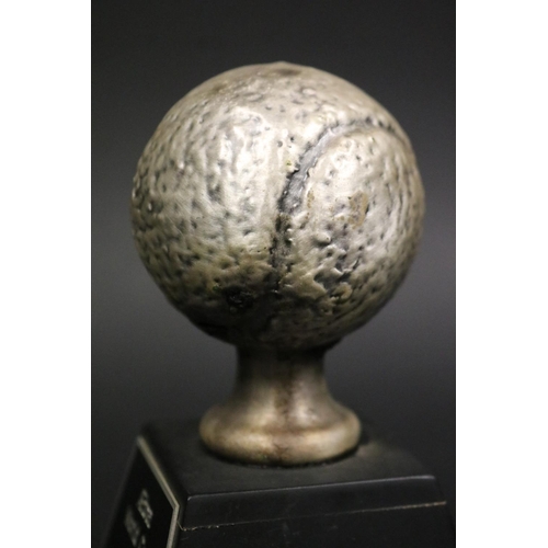 1173 - Tennis ball tennis trophy. Inscribed Aetna World Cup 1975 Ken Rosewall. Approx 15cm H including stan... 