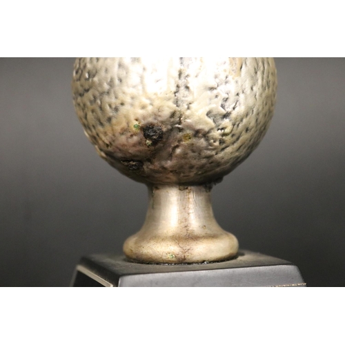 1173 - Tennis ball tennis trophy. Inscribed Aetna World Cup 1975 Ken Rosewall. Approx 15cm H including stan... 