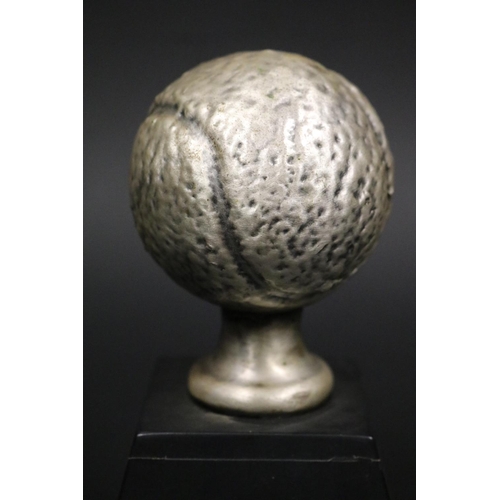 1173 - Tennis ball tennis trophy. Inscribed Aetna World Cup 1975 Ken Rosewall. Approx 15cm H including stan... 