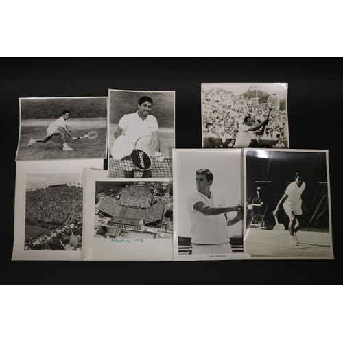 1187 - Assortment of black and white photographs, mainly of Ken Rosewall and stadiums he played, approx 20.... 