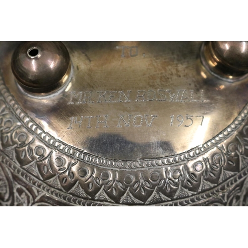 1225 - Silver bowl inscribed From Karachi Lawn Tennis Association Pakistan. To Mr Ken Roswall 14th Nov 1957... 