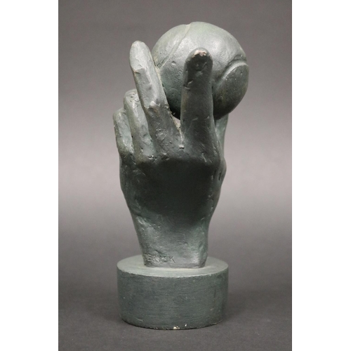 1322 - Award. LAURENCE BRODERICK (B.1935), British. Hand & tennis ball, signed verso. Plaque reads ITF 2008... 