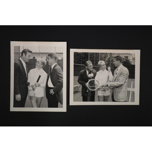 1216 - Two small black and white photographs of George Montgomery, Doris Day and Lew Hoad and the other Lew... 