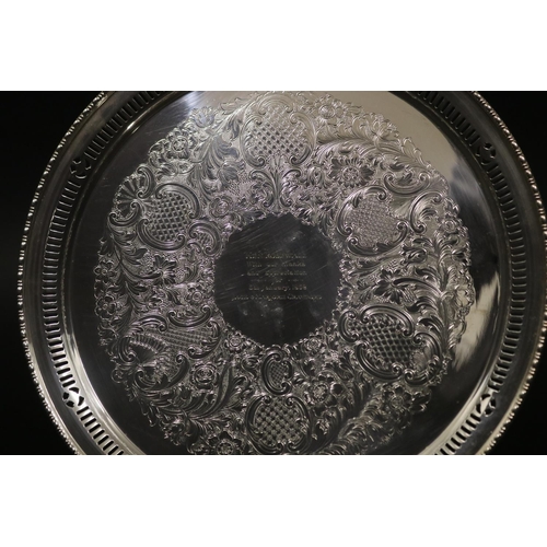 1250 - Presentation tray, inscribed KEN ROSEWALL With our thanks and appreciation for 6th January, 1959 JAC... 