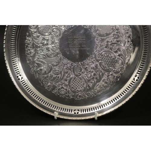 1250 - Presentation tray, inscribed KEN ROSEWALL With our thanks and appreciation for 6th January, 1959 JAC... 