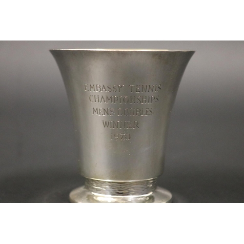 1256 - Tennis trophy cup. Inscribed EMBASSY TENNIS CHAMPIONSHIPS MEN'S DOUBLES WINNER 1970. Sterling silver... 