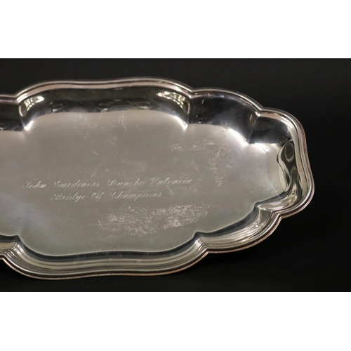 1258 - Tray, inscribed John Gardiners Rancho Valencia Bridge of Champions. Approx 30cm x 18cm. Provenance: ... 