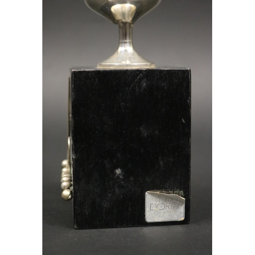 1224 - Tennis trophy. Inscribed, ARENYS DE MAR 1970. EPNS & wood. Approx 24cm H including stand base. Prove... 