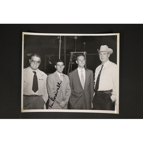 1265 - Black and white photograph at Warner Bros, Sept 1956, George Steven, Ken Rosewall, Neale Fraser and ... 