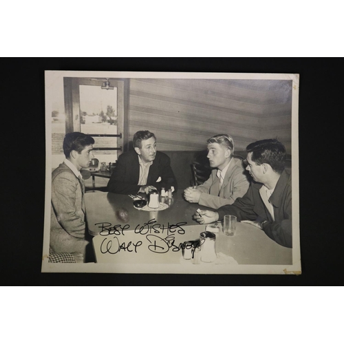 1269 - Signed black and white Studio photograph of Walt Disney, with Ken Rosewall, Lew Hoad and Merv Rose, ... 