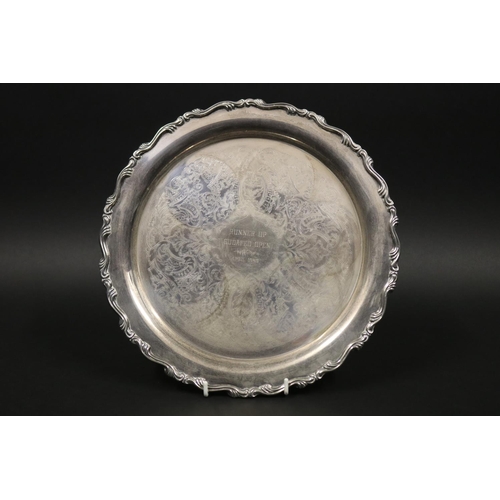 1236 - Tennis trophy. Inscribed, RUNNER UP SUDAFED OPEN APRIL 1989. EPNS. Used as a drinks tray. Approx 31c... 