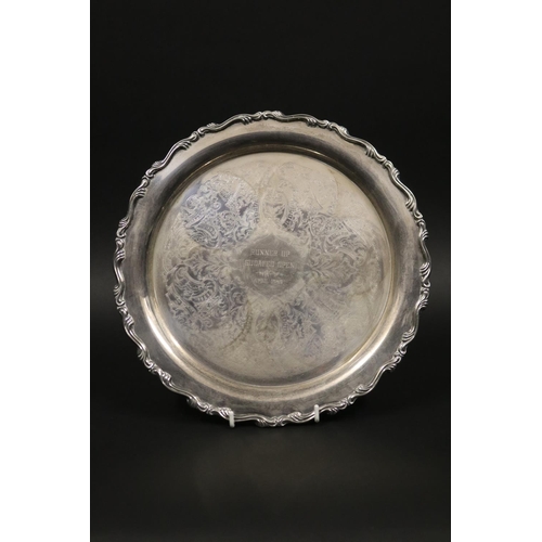 1236 - Tennis trophy. Inscribed, RUNNER UP SUDAFED OPEN APRIL 1989. EPNS. Used as a drinks tray. Approx 31c... 