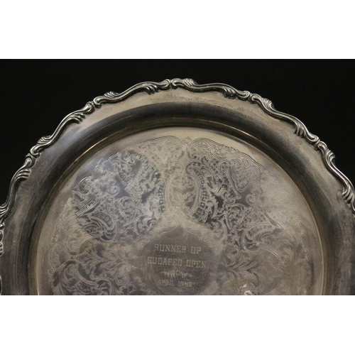 1236 - Tennis trophy. Inscribed, RUNNER UP SUDAFED OPEN APRIL 1989. EPNS. Used as a drinks tray. Approx 31c... 