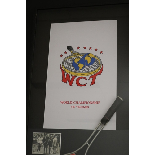 1348 - Shadow framed 1971 WCT Final used Seamco racquet with signed photograph of Ken Rosewall & Rod Laver ... 