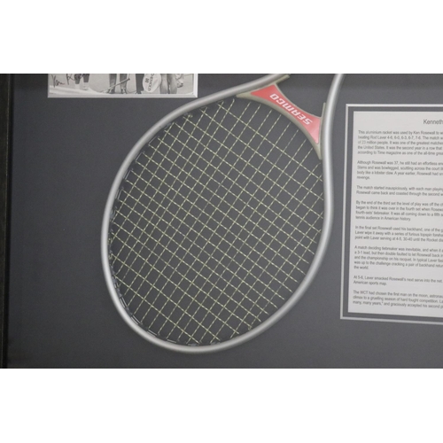 1348 - Shadow framed 1971 WCT Final used Seamco racquet with signed photograph of Ken Rosewall & Rod Laver ... 