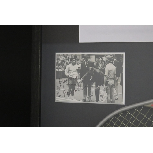 1348 - Shadow framed 1971 WCT Final used Seamco racquet with signed photograph of Ken Rosewall & Rod Laver ... 