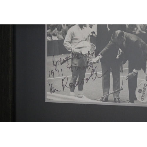 1348 - Shadow framed 1971 WCT Final used Seamco racquet with signed photograph of Ken Rosewall & Rod Laver ... 