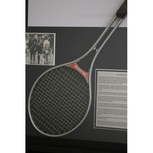 1348 - Shadow framed 1971 WCT Final used Seamco racquet with signed photograph of Ken Rosewall & Rod Laver ... 