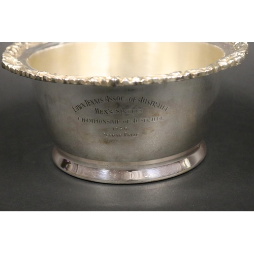 1176 - AUSTRALIAN OPEN. Tennis trophy in the form a bowl. Inscribed, LAWN TENNIS ASSOC. OF AUSTRALIA MEN'S ... 