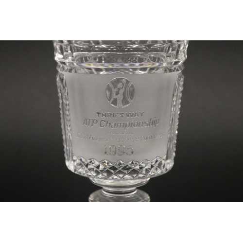 1361 - Cut crystal tennis trophy, marked THRIFTWAY ATP Championship Presented By Great American Insurance C... 