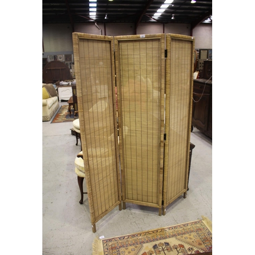 178 - Bamboo three panel folding screen, approx, 172cm H x 126cm W