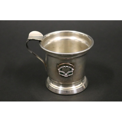 1077 - Victor A Edwards Tennis school cup, inscribed In Appreciation FROM V.A & J.S Students 1958. Approx 8... 