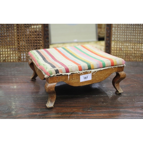 187 - Small antique carved foot stool, approx 27 cm x 23.5 cm