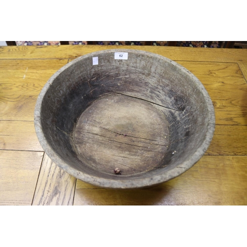 62 - Primitive wooden bowl, approx 14cm H x 41cm D