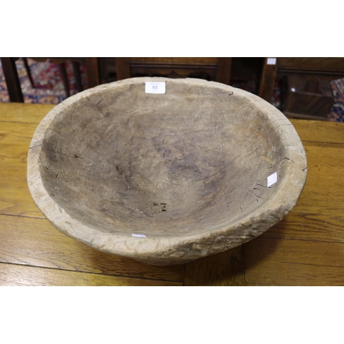 65 - Primitive wooden bowl, approx 41cm D x 17.5 cm H
