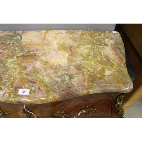 68 - French Kingwood floral marquetry marble topped Louis XV style two drawer commode, approx 82cm H x 92... 
