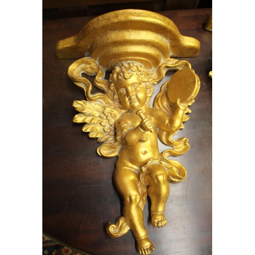 196 - Pair of decorative gilt cherub wall mounts, repairs to one, AF to other, each approx 41cm H x 30cm W... 